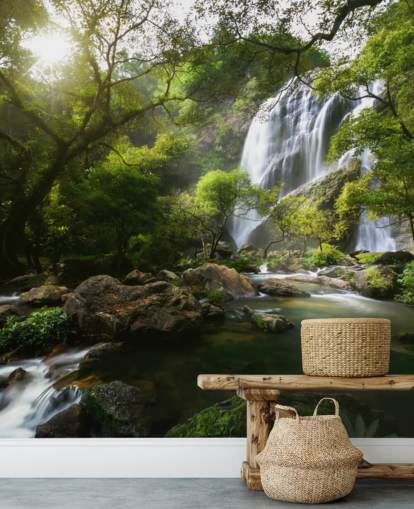 bergwaterval en stream fotobehang