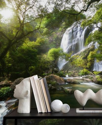 Berg Wasserfall und Stream Fototapete