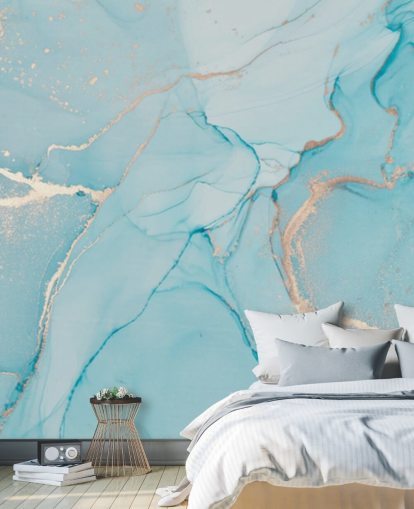 ljusblå och guld anpassningsbar marmor tapetväggmålning kallad Dreamy Blue Watercolour för sovrum, kök eller badrum ljusblå och guld anpassningsbar marmor tapetväggmålning kallad Dreamy Blue Watercolour för sovrum, kök eller badrum
