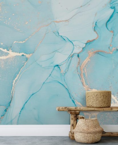 Personalisierbare Marmortapete in Hellblau und Gold namens Dreamy Blue Watercolour für Schlafzimmer, Küchen oder Badezimmer Personalisierbare Marmortapete in Hellblau und Gold namens Dreamy Blue Watercolour für Schlafzimmer, Küchen oder Badezimmer