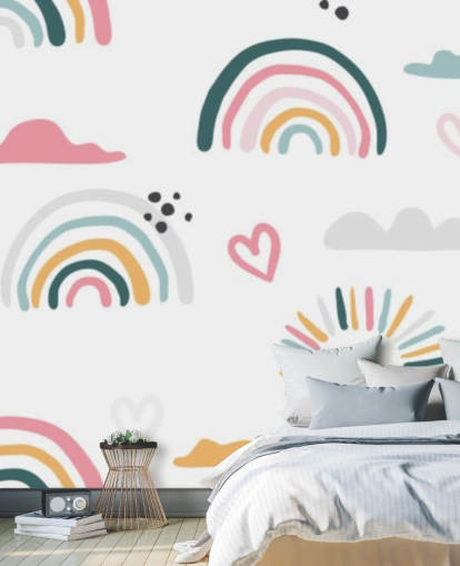 pastelkleurige regenboog doodles behang pastelkleurige regenboog doodles behang