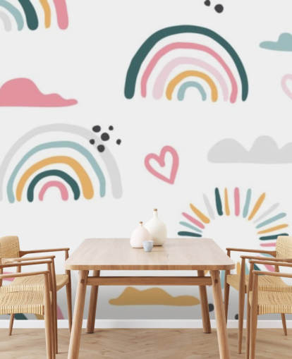 pastelkleurige regenboog doodles behang