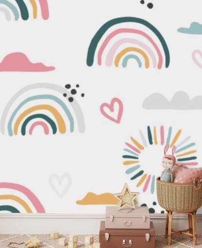 pastelkleurige regenboog doodles behang pastelkleurige regenboog doodles behang