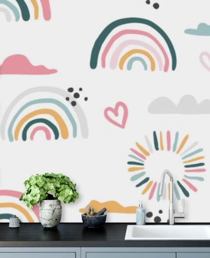carta da parati pastel rainbow doodles
