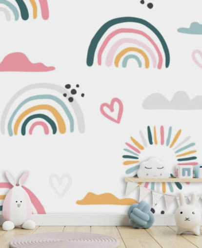 pastelkleurige regenboog doodles behang