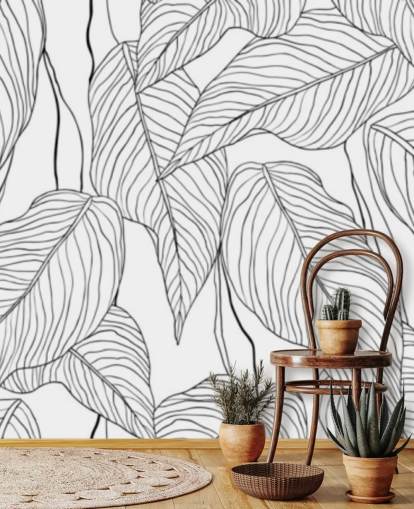 papel pintado de hojas tropicales ilustradas