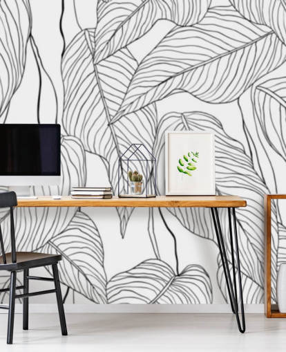 geïllustreerd tropisch blad behang