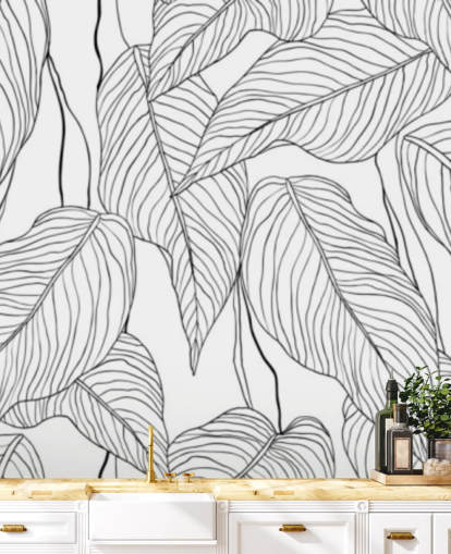 illustrerade tropiska blad tapet