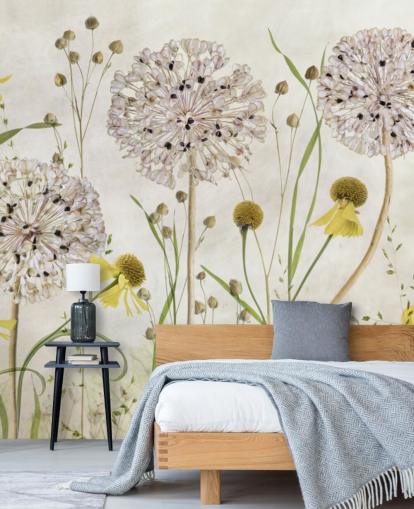 gelbe Gänseblümchen und weiße Blumen Tapete