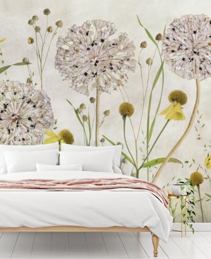 gelbe Gänseblümchen und weiße Blumen Tapete