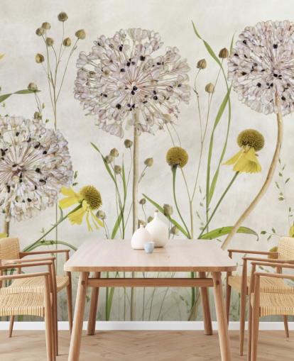 gelbe Gänseblümchen und weiße Blumen Tapete