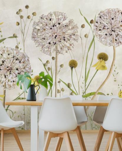 gula prästkragar och vita blommor tapeter