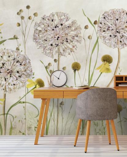 papier peint marguerites jaunes et fleurs blanches