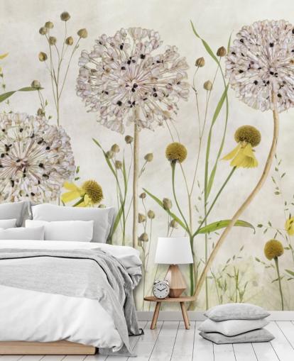 papel pintado de margaritas amarillas y flores blancas