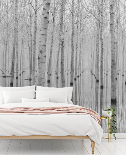 black and white birch tree forest wallpaper
