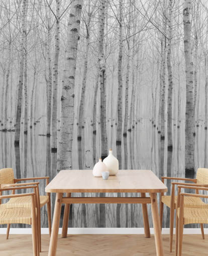 papier peint forêt de bouleaux noir et blanc