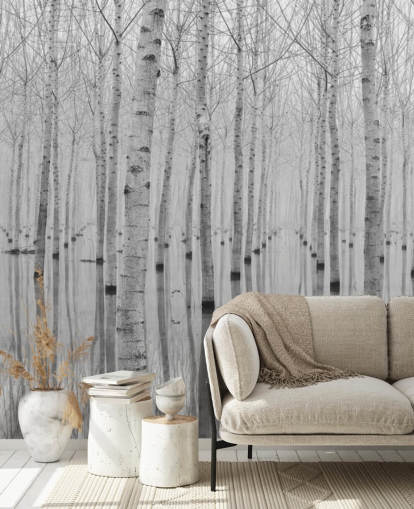black and white birch tree forest wallpaper
