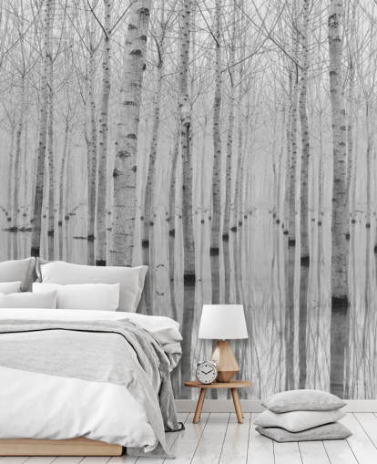 papier peint forêt de bouleaux noir et blanc