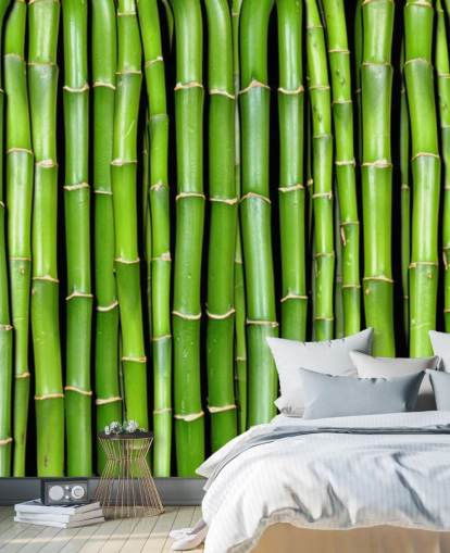 Behang met groene stengels van bamboe