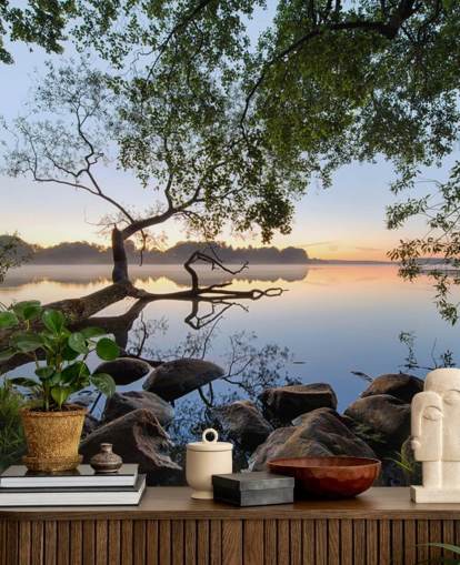 fridfull sjötapetväggmålning som heter Lake View av 1x för hemmakontor och företag