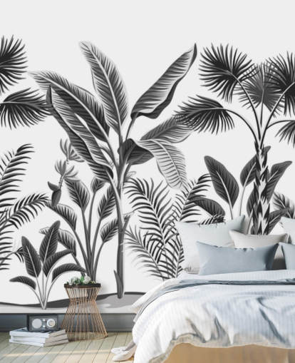 illustrated black and white palm leaf wallpaper illustrated black and white palm leaf wallpaper