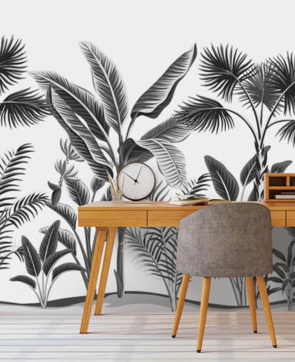 papel pintado de hoja de palma en blanco y negro ilustrado