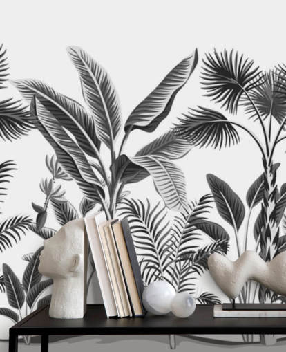 papel pintado de hoja de palma en blanco y negro ilustrado