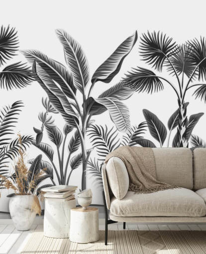 illustrated black and white palm leaf wallpaper illustrated black and white palm leaf wallpaper