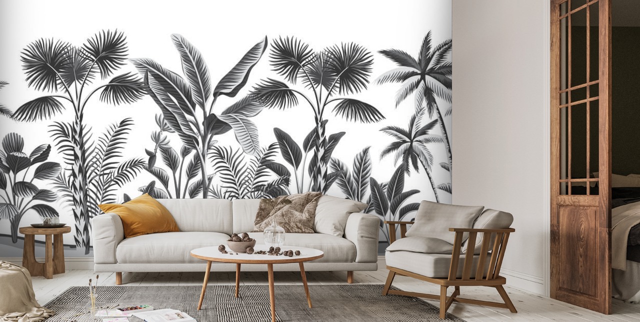Black and White Jungle Wall Mural Wallsauce US