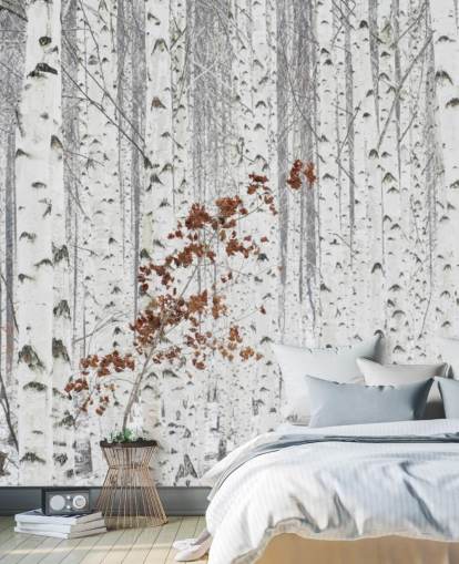 Fondo de pantalla de abedul blanco y negro con toques de hojas de otoño Fondo de pantalla de abedul blanco y negro con toques de hojas de otoño