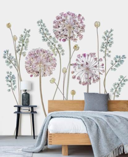 lilac and blue shaded floral wallpaper