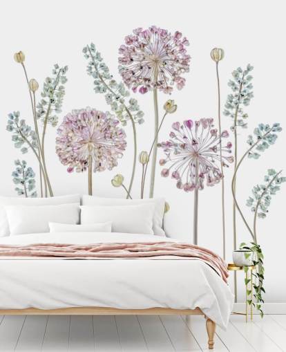 papier peint floral ombragé lilas et bleu