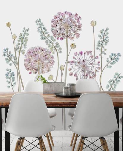 lilla og blå skyggefulde blomster tapet