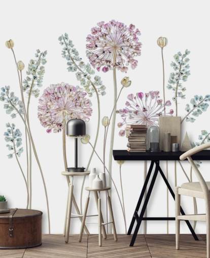 papier peint floral ombragé lilas et bleu