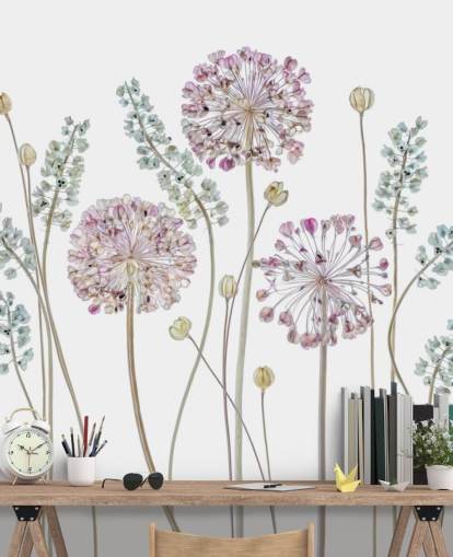 lilac and blue shaded floral wallpaper