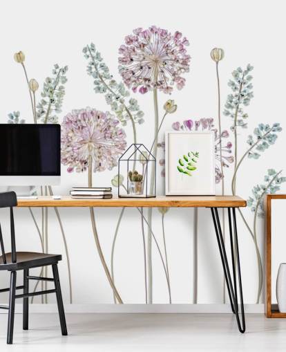 papel de parede floral sombreado lilás e azul