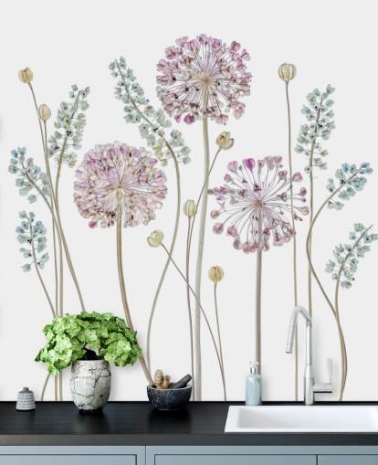 lilla og blå skyggefulde blomster tapet