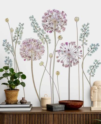 papel de parede floral sombreado lilás e azul