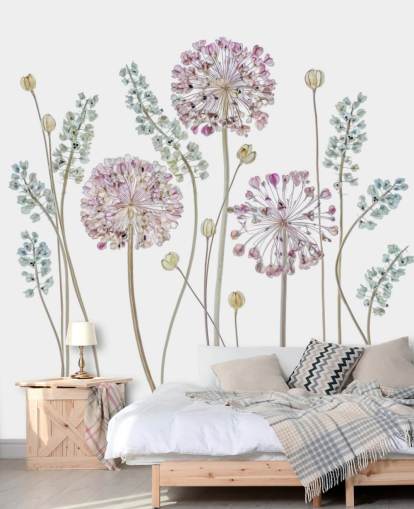 papel de parede floral sombreado lilás e azul