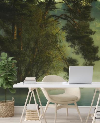 gyldne toner på et træ ø og rolig sø med to ænder tapet