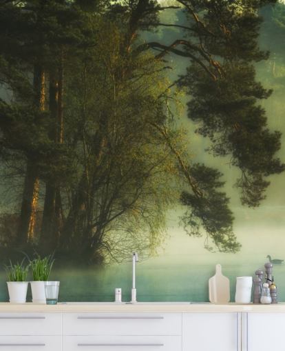 tonos dorados en una isla arbórea y un lago tranquilo con dos patos fondo de pantalla tonos dorados en una isla arbórea y un lago tranquilo con dos patos fondo de pantalla