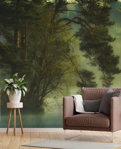 gyldne toner på et træ ø og rolig sø med to ænder tapet gyldne toner på et træ ø og rolig sø med to ænder tapet