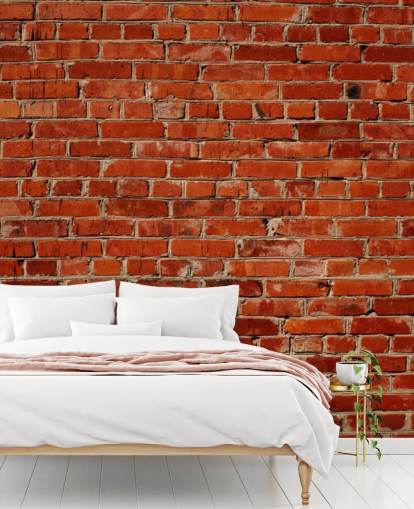 carta da parati murale in mattoni rossi personalizzabile chiamata Red Brick Wall per camere da letto e uffici
