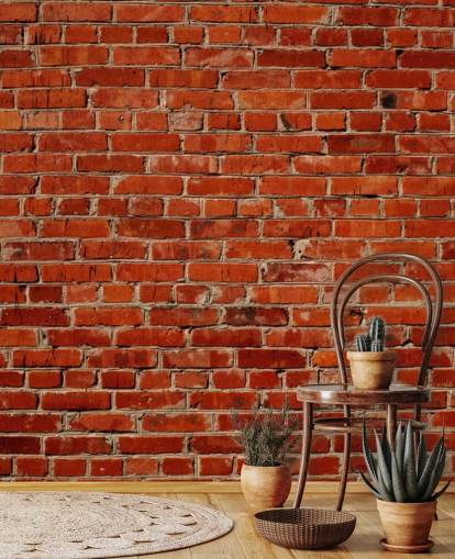 mural de papel de parede de tijolo vermelho personalizável chamado Red Brick Wall para quartos e escritórios