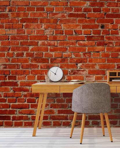 carta da parati murale in mattoni rossi personalizzabile chiamata Red Brick Wall per camere da letto e uffici