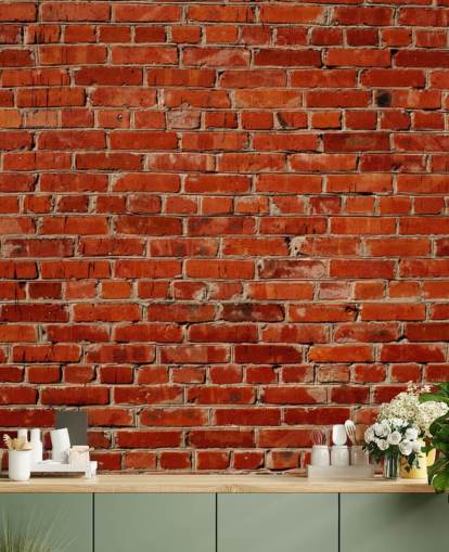 rode aanpasbare baksteenbehangmuurschildering genaamd Red Brick Wall voor slaapkamers en kantoren