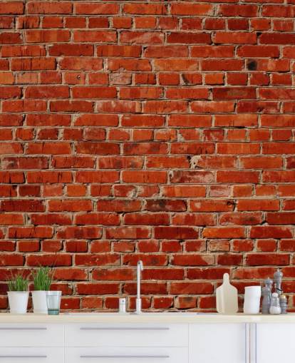röd anpassningsbar tegel tapet väggmålning kallad Red Brick Wall för sovrum och kontor