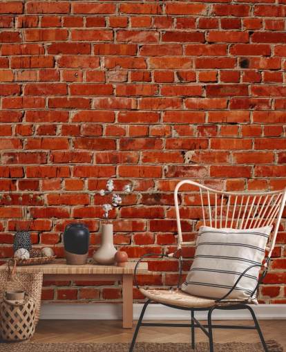 mural de papel de parede de tijolo vermelho personalizável chamado Red Brick Wall para quartos e escritórios