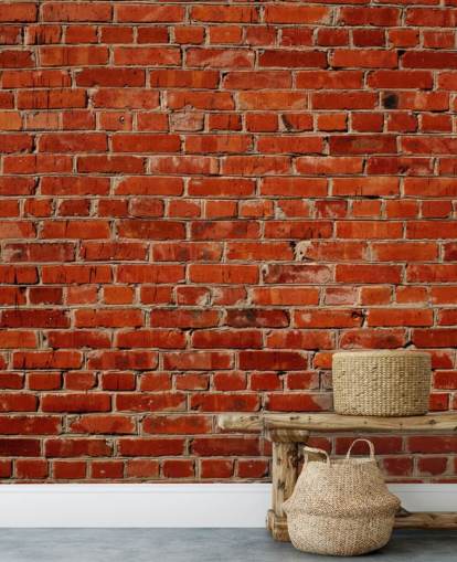 mural de papel de parede de tijolo vermelho personalizável chamado Red Brick Wall para quartos e escritórios