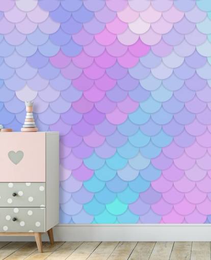 pastelkleurige zeemeerminschalen behang